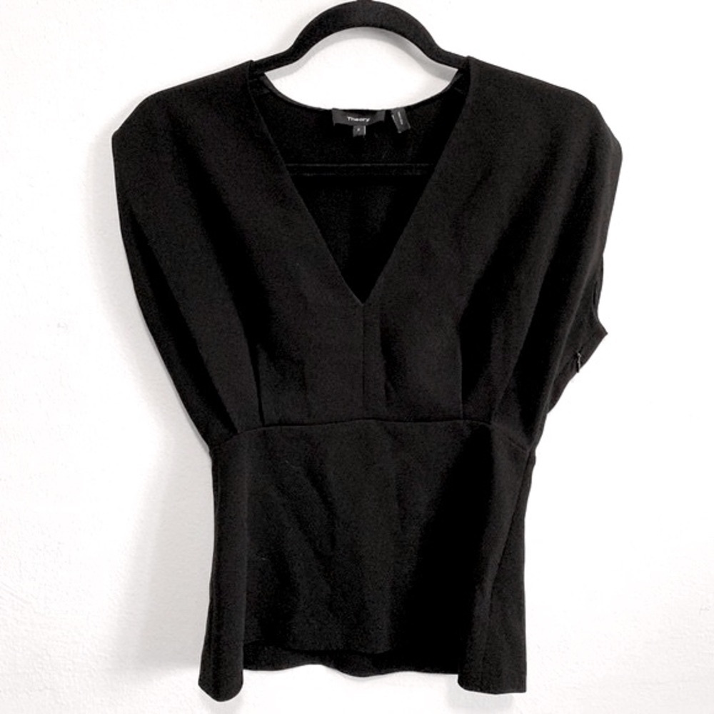 Theory Pleated V-Neckline Sleeveless Top
